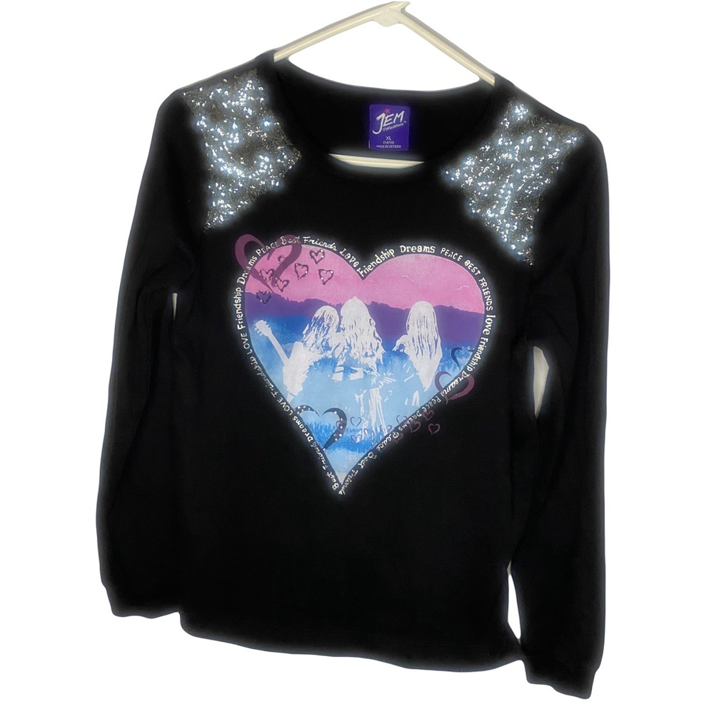Jem and the Holograms Girls 14/16 Long sleeve Black T-Shirt w/Sequins